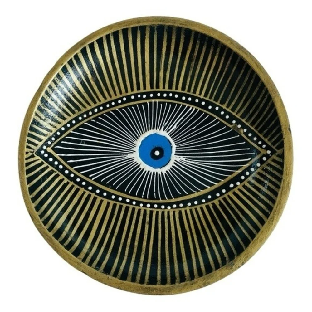 Unique Seeing Eye Wood Bowl Hand Painted Amulet Design 6